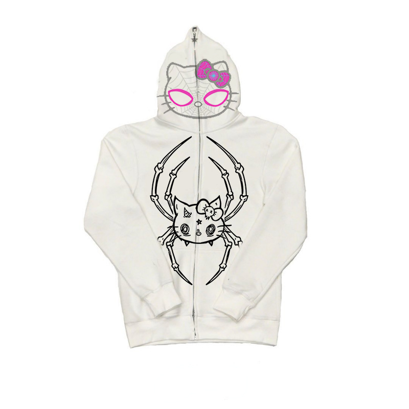 Hip Hop Spider Print Zipper Hoodie