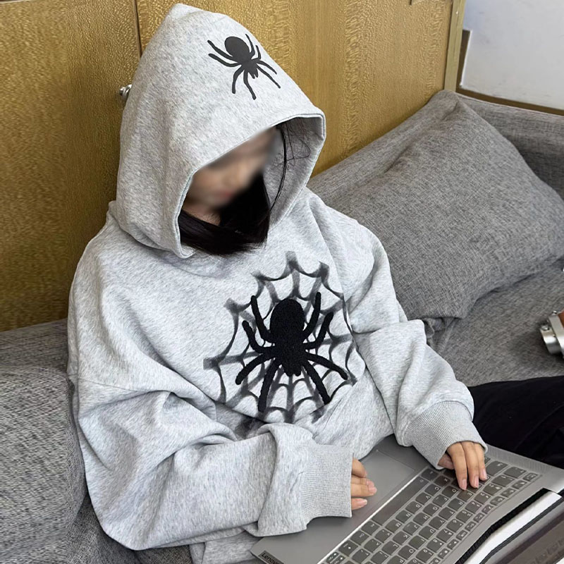 Hip Hop Spider Print Zipper Hoodie