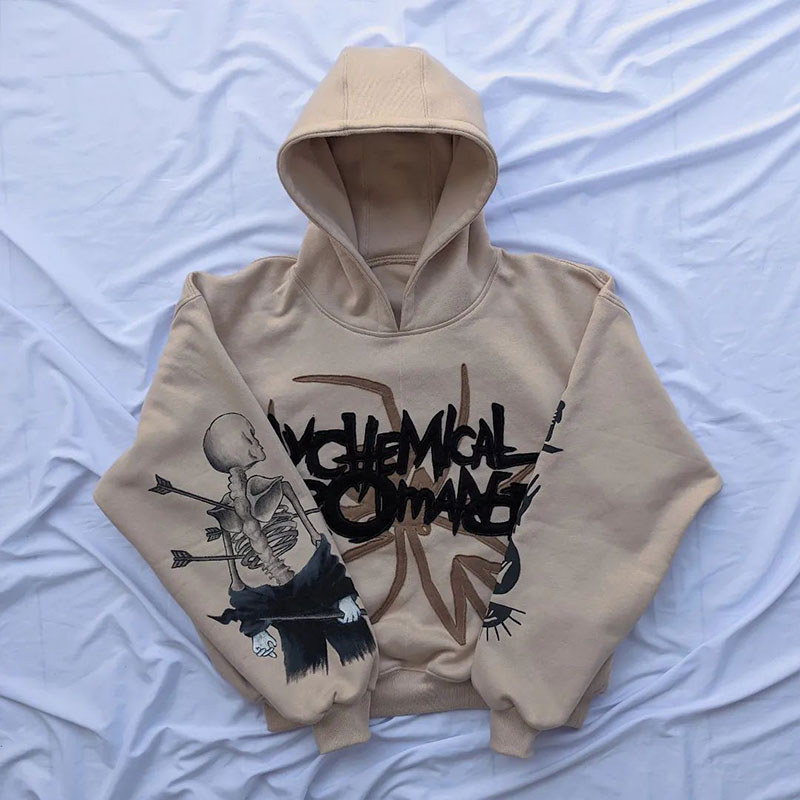 Hip Hop Spider Print Patch Embroidered Hoodie