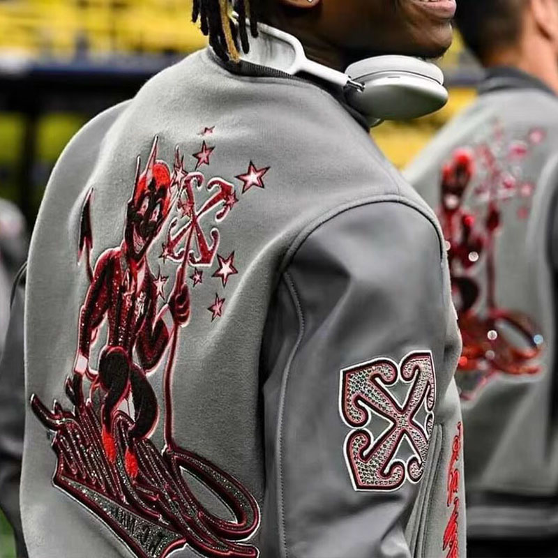 Hip Hop Color Clash PU Leather Embroidered Baseball Jacket