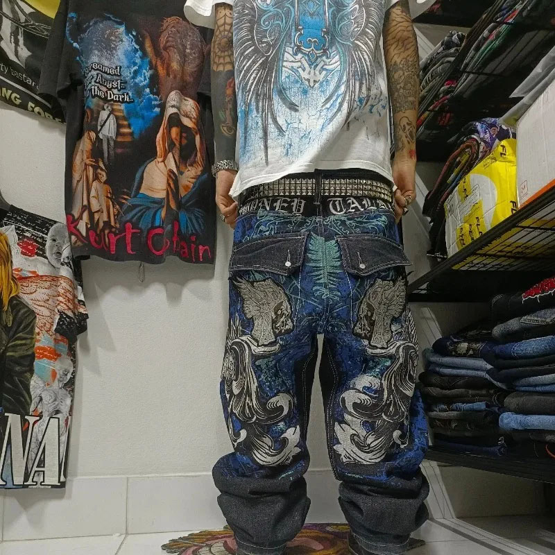 Y2K Hip Hop Skull Wash Aged Jeans