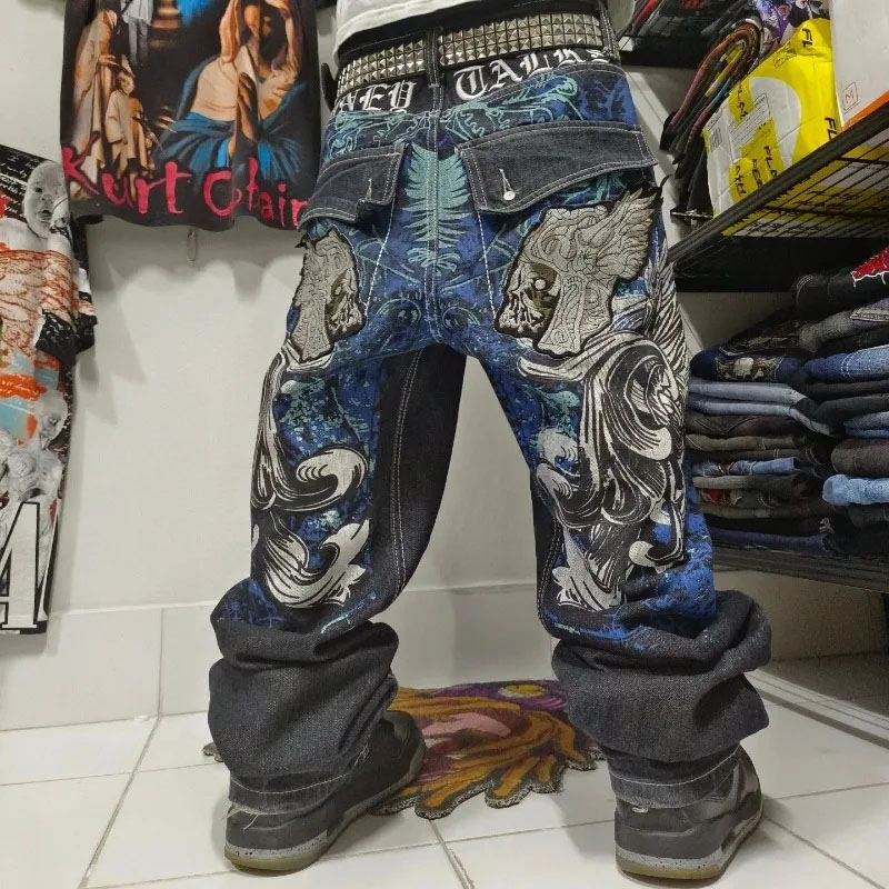 Y2K Hip Hop Skull Wash Aged Jeans