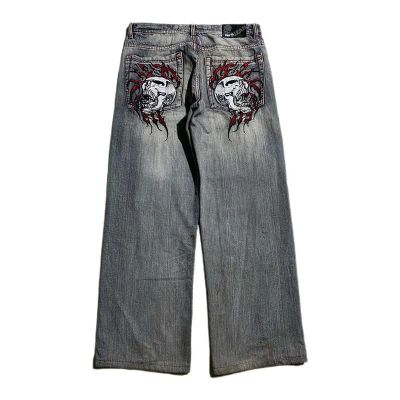 Hip Hop Vintage Skull Embroidered Loose Jeans