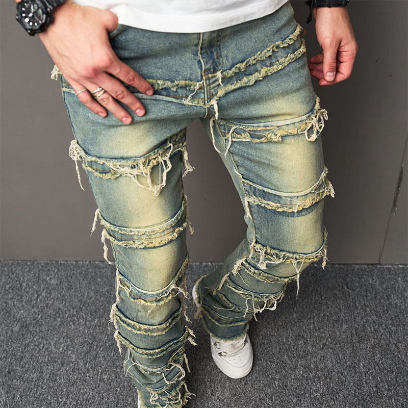 Old fringed slim fit stretch jeans