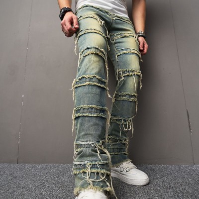 Old fringed slim fit stretch jeans