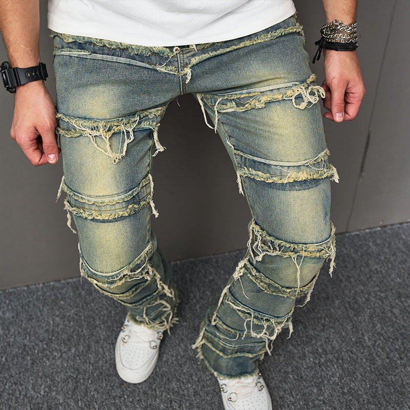 Old fringed slim fit stretch jeans