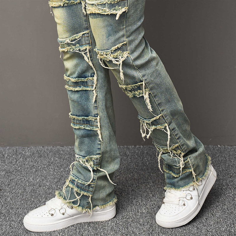 Old fringed slim fit stretch jeans