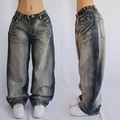 Vintage washed wide leg jeans