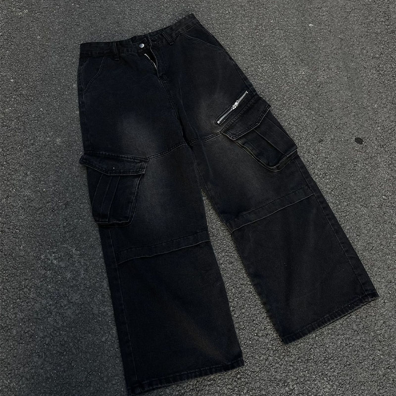 Zipper Large Pocket Work Jeans