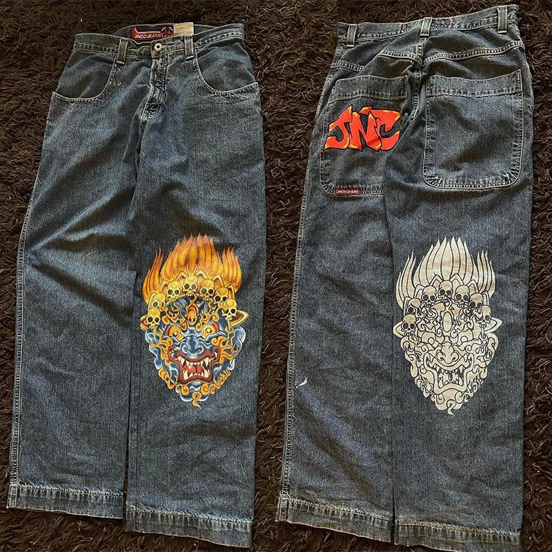 Y2K Hip Hop Vintage Patterned Jeans