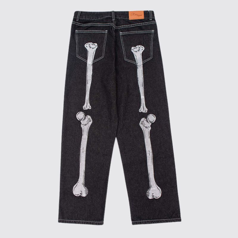 unisex Dark Bone Print Jeans