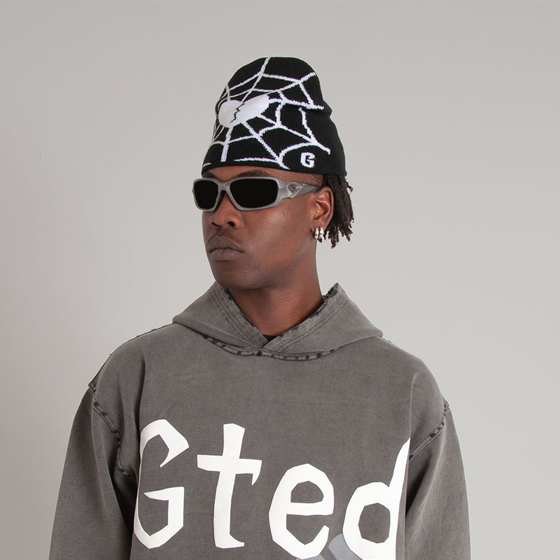 Y2K Hip Hop Love Heart Spider Web Knit Hat