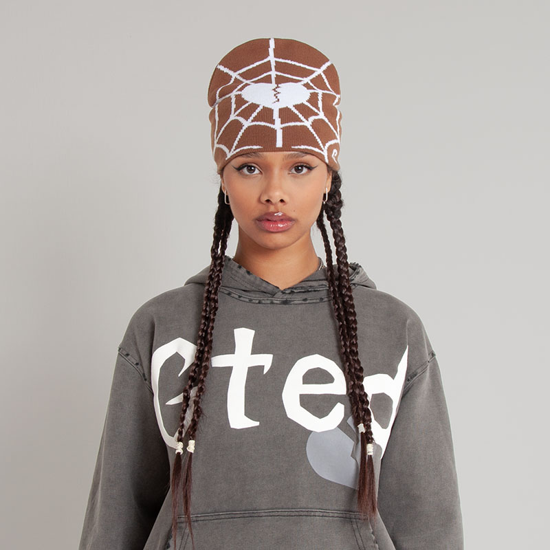 Y2K Hip Hop Love Heart Spider Web Knit Hat