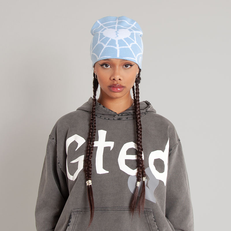 Y2K Hip Hop Love Heart Spider Web Knit Hat