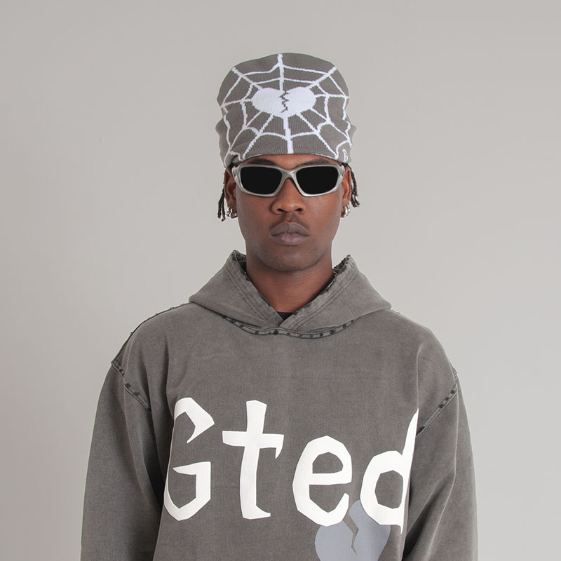 Y2K Hip Hop Love Heart Spider Web Knit Hat