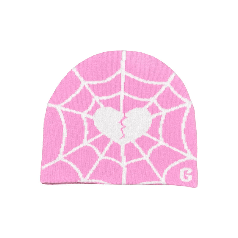 Y2K Hip Hop Love Heart Spider Web Knit Hat