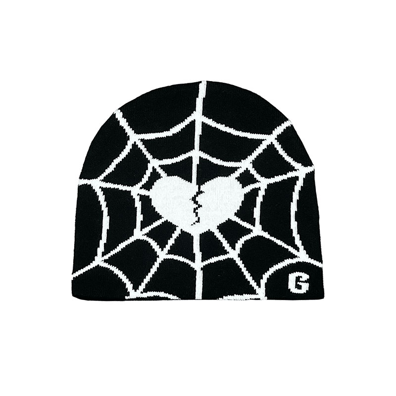 Y2K Hip Hop Love Heart Spider Web Knit Hat