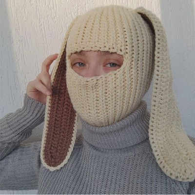 Rabbit Ears Neck Mask One Piece Knit Hat