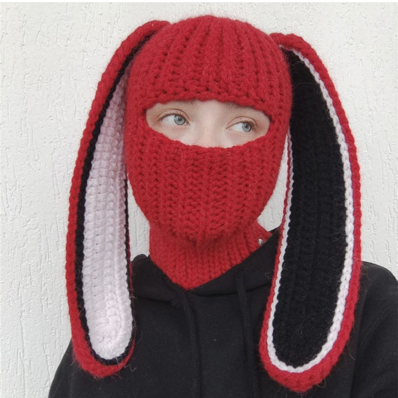 Rabbit Ears Neck Mask One Piece Knit Hat