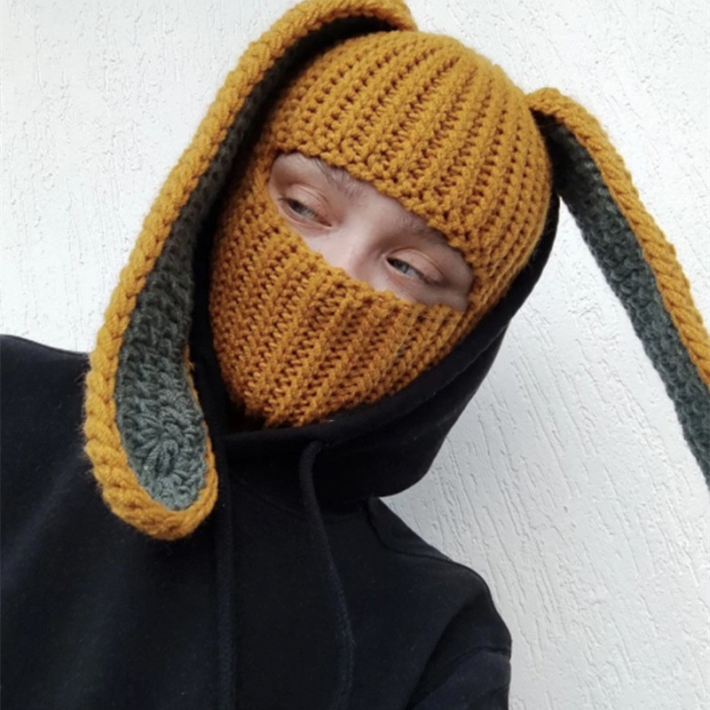 Rabbit Ears Neck Mask One Piece Knit Hat