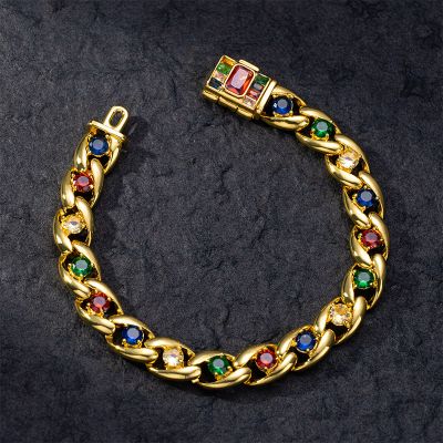 Iced Out Colorful Gemstone Cuban Bracelet