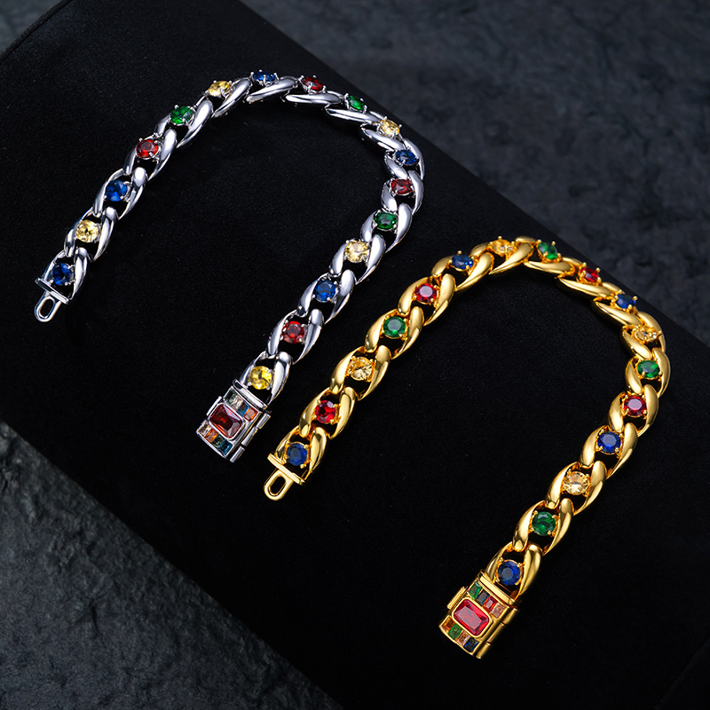 Iced Out Colorful Gemstone Cuban Bracelet