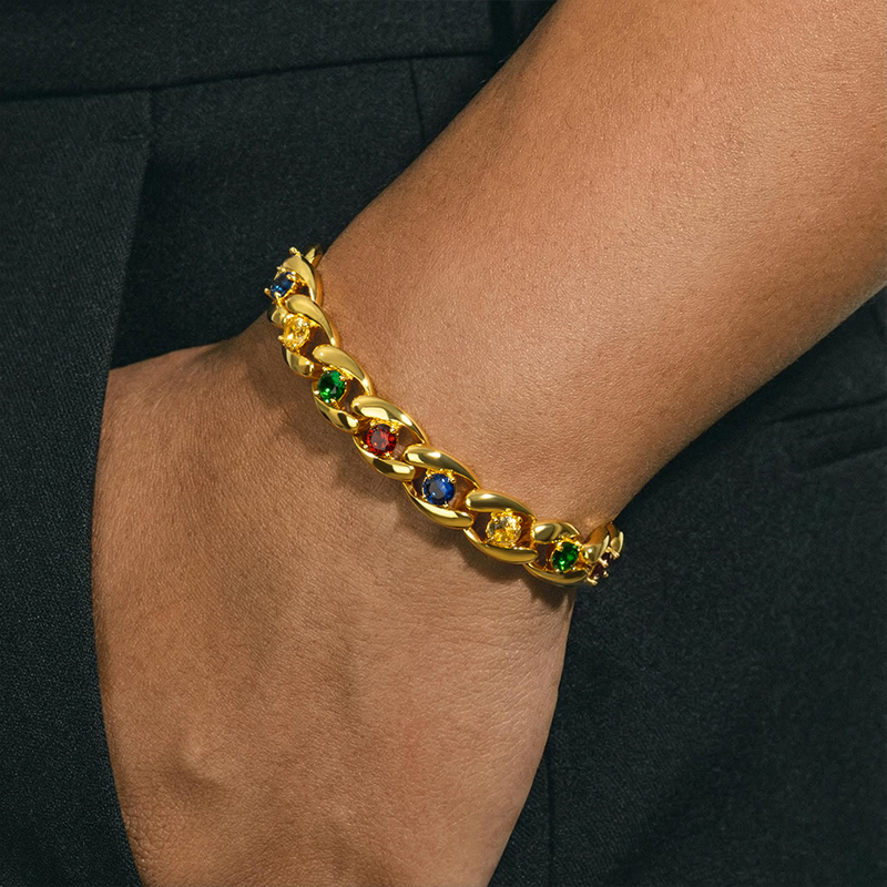 Iced Out Colorful Gemstone Cuban Bracelet