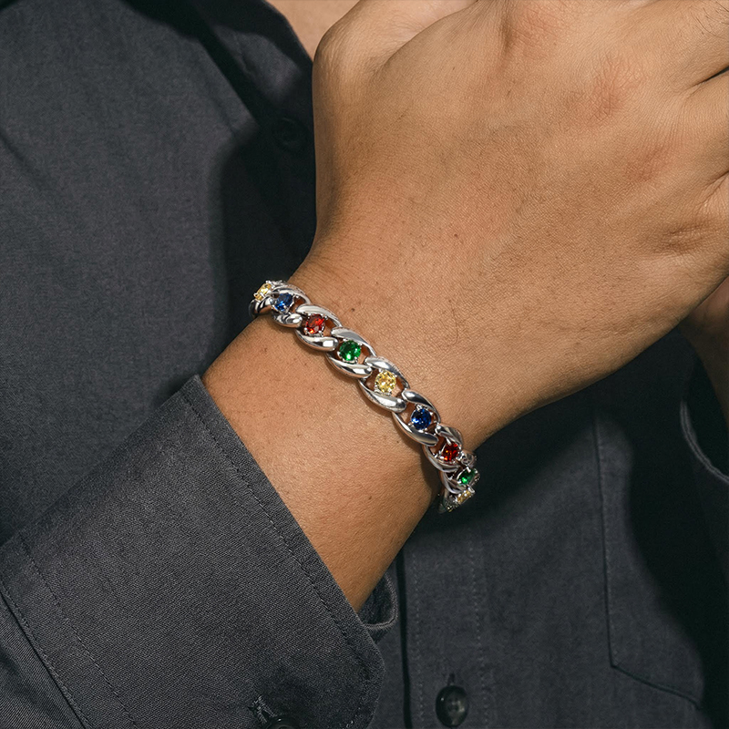 Iced Out Colorful Gemstone Cuban Bracelet