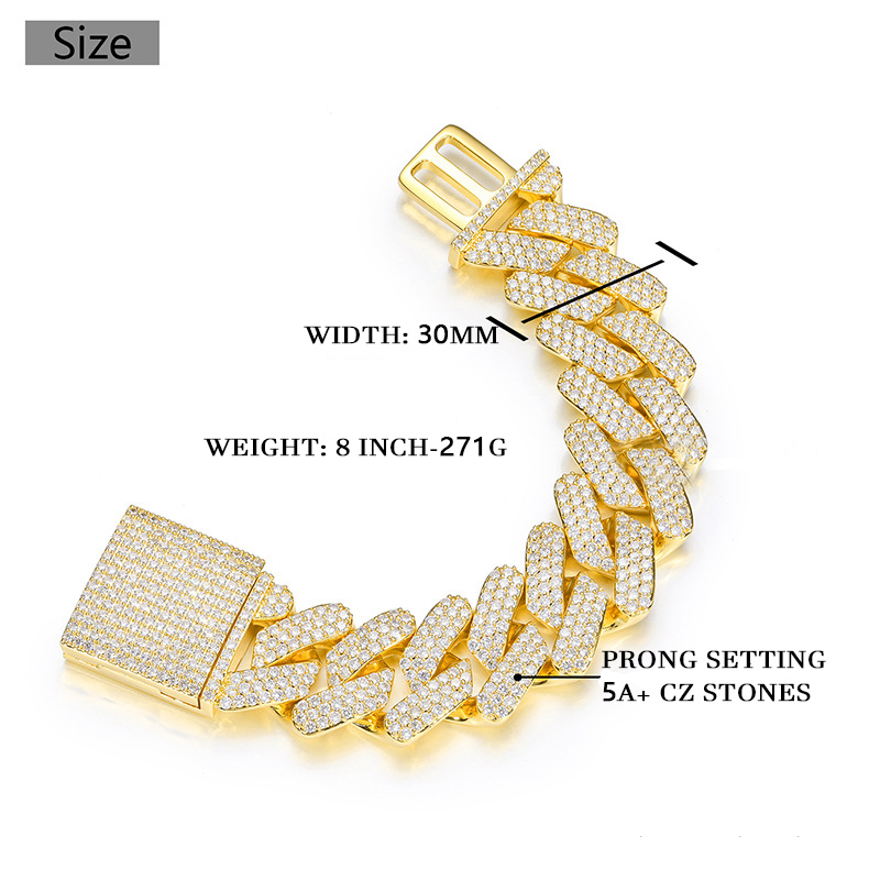 Iced Out 30mm Miami Cuban Bracelet with Big Box Clasp