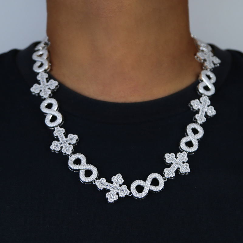 Iced Out Baguette Cut Cross Infinity Chain