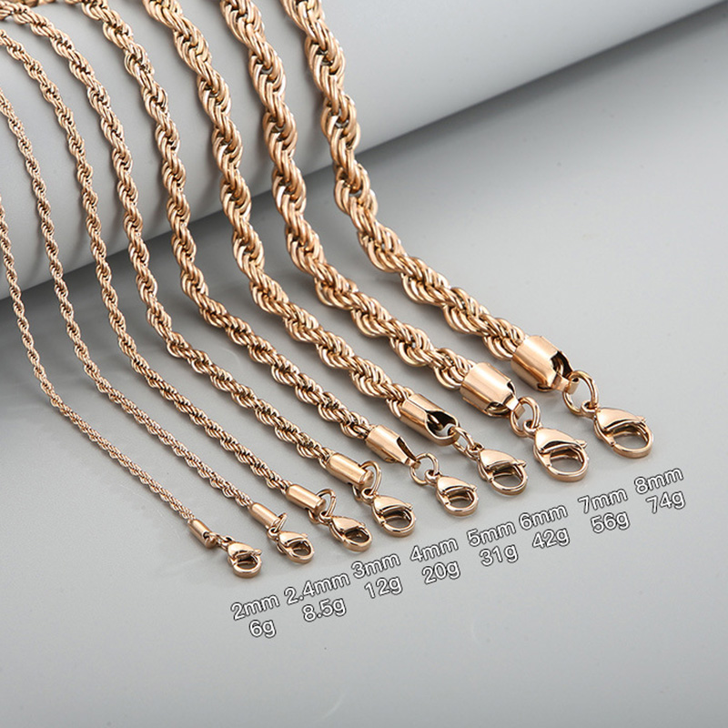 3mm/4mm/5mm/6mm/7mm/8mm Rope Chain in Rose Gold