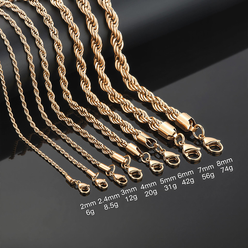 3mm/4mm/5mm/6mm/7mm/8mm Rope Chain in Rose Gold 3mm/4mm/5mm/6mm/7mm/8mm Rope Chain in Rose Gold