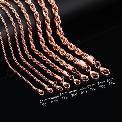 3mm/4mm/5mm/6mm/7mm/8mm Rope Chain in Rose Gold
