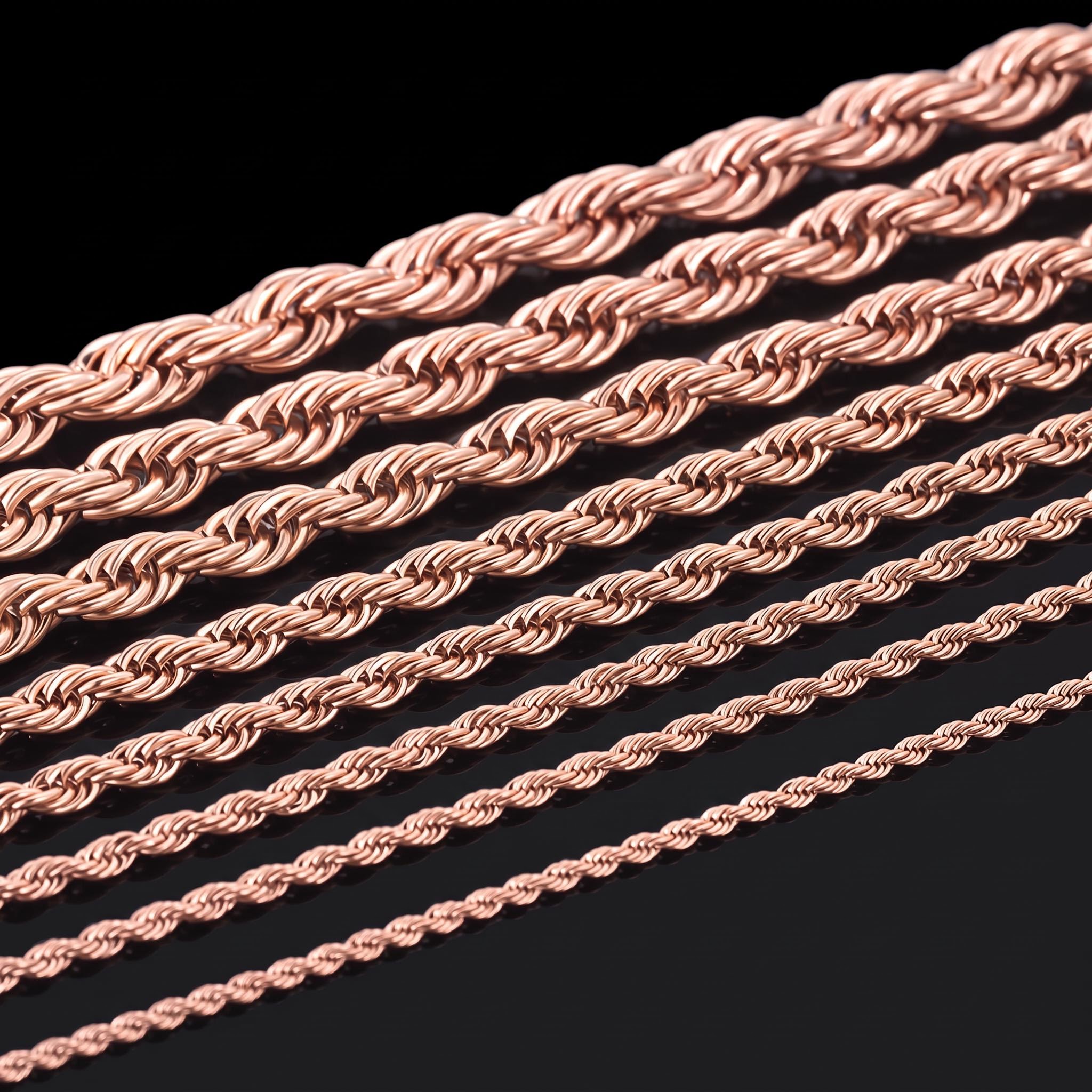 3mm/4mm/5mm/6mm/7mm/8mm Rope Chain in Rose Gold 3mm/4mm/5mm/6mm/7mm/8mm Rope Chain in Rose Gold