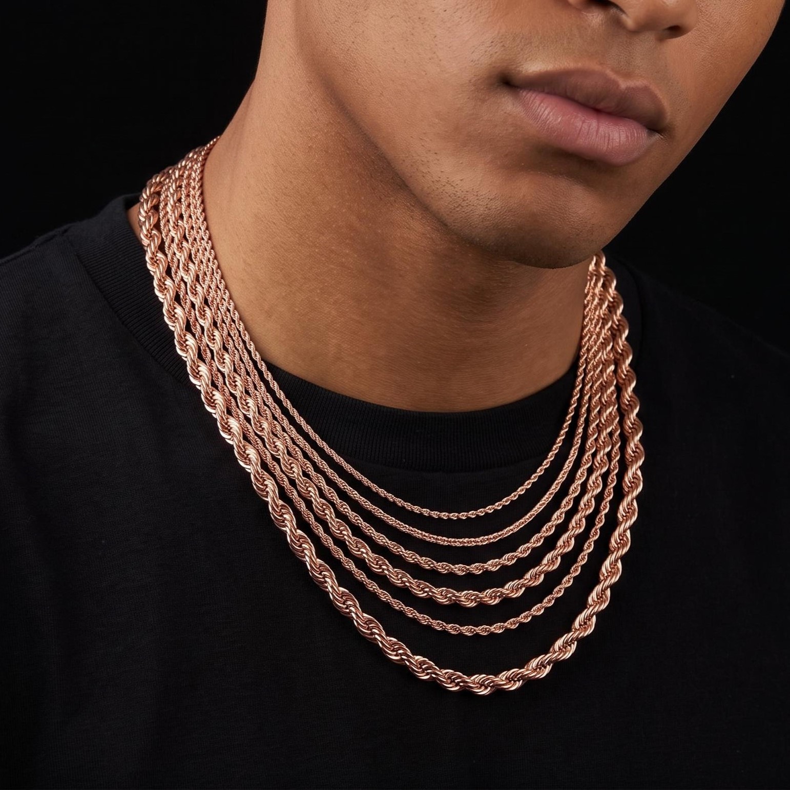 3mm/4mm/5mm/6mm/7mm/8mm Rope Chain in Rose Gold 3mm/4mm/5mm/6mm/7mm/8mm Rope Chain in Rose Gold