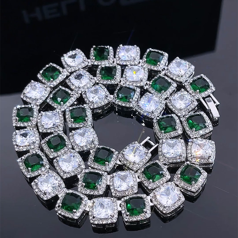 Iced Out 10mm Emerald White  Stones  Clustered Tennis Chain