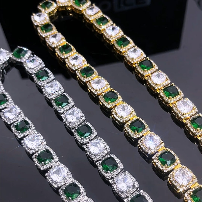 Iced Out 10mm Emerald White  Stones  Clustered Tennis Chain