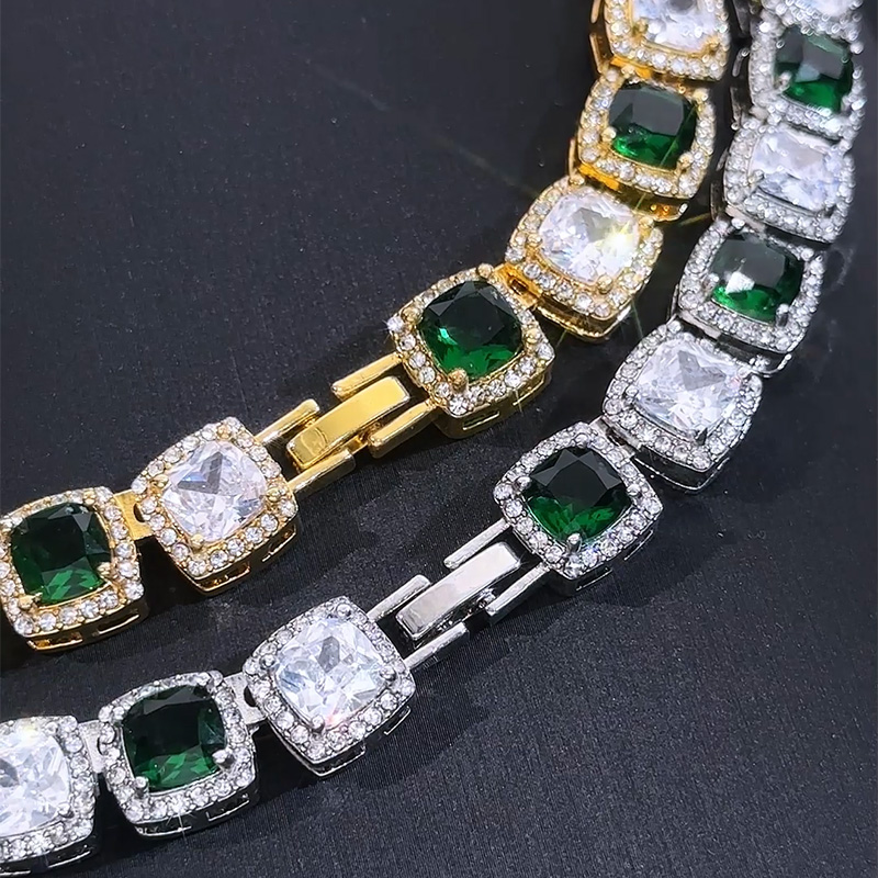 Iced Out 10mm Emerald White  Stones  Clustered Tennis Chain