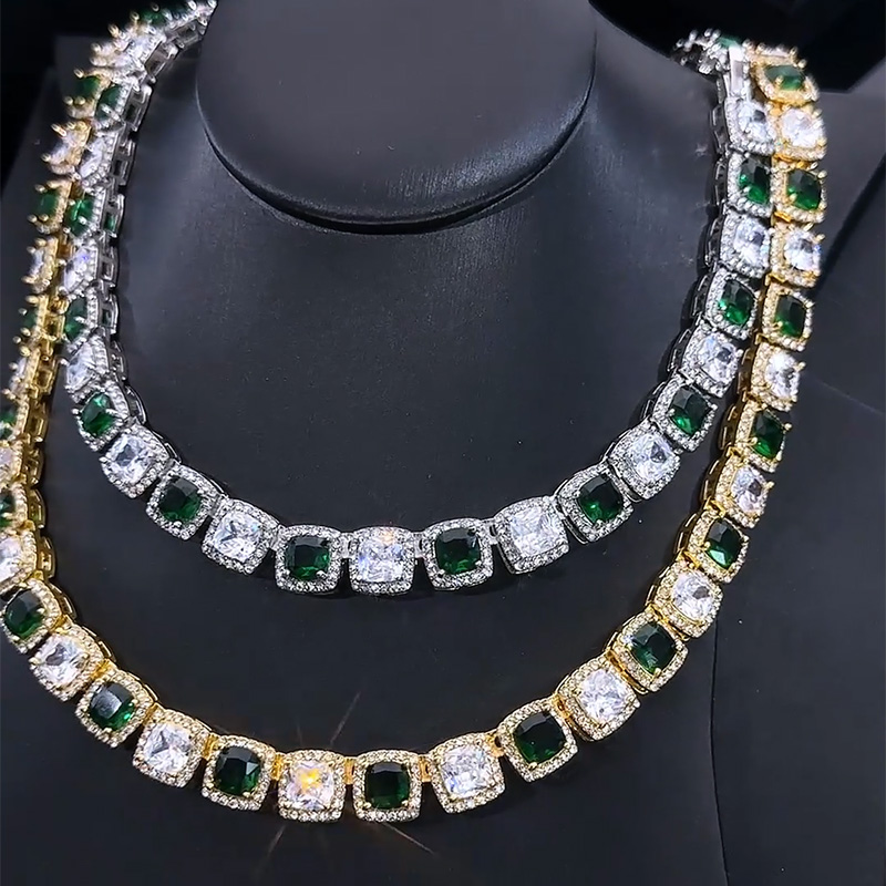 Iced Out 10mm Emerald White  Stones  Clustered Tennis Chain