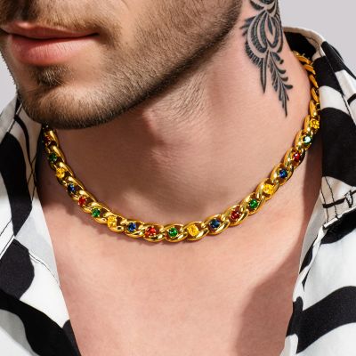 Iced Out Colorful Gemstone Cuban Chain