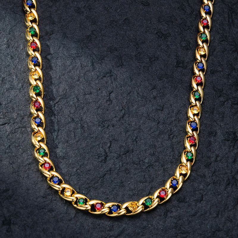 Iced Out Colorful Gemstone Cuban Chain