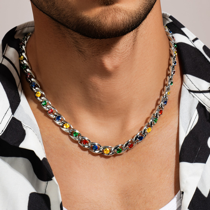 Iced Out Colorful Gemstone Cuban Chain