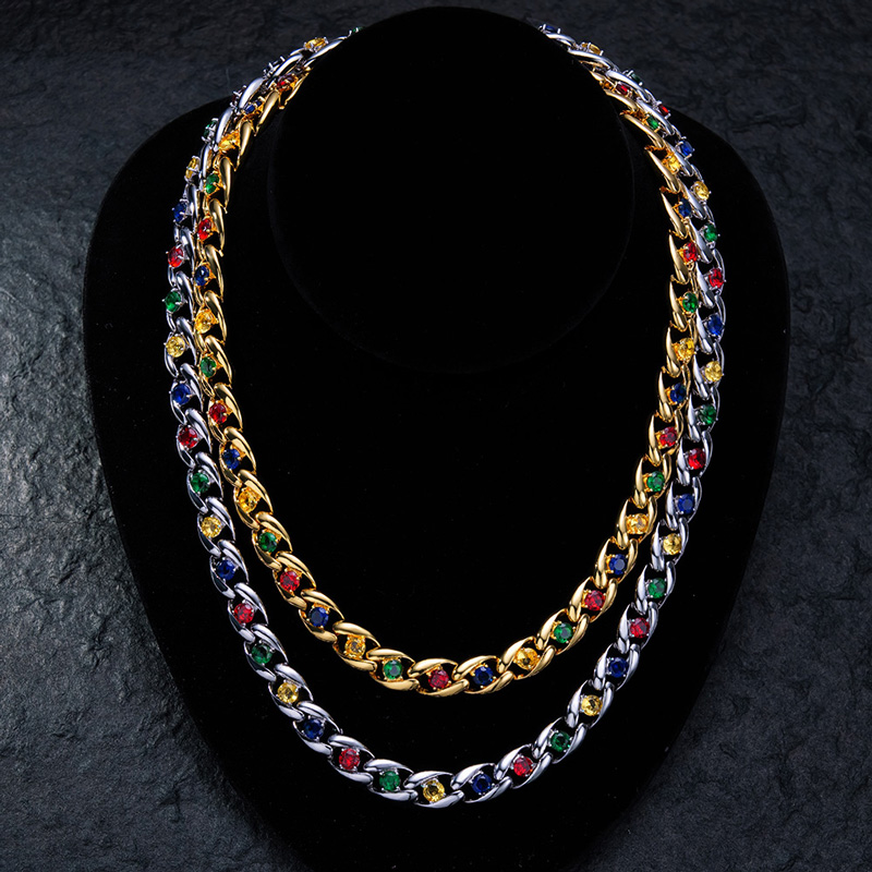 Iced Out Colorful Gemstone Cuban Chain