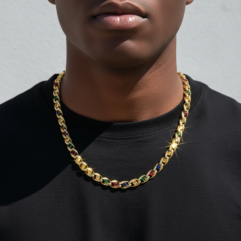 Iced Out Colorful Gemstone Cuban Chain