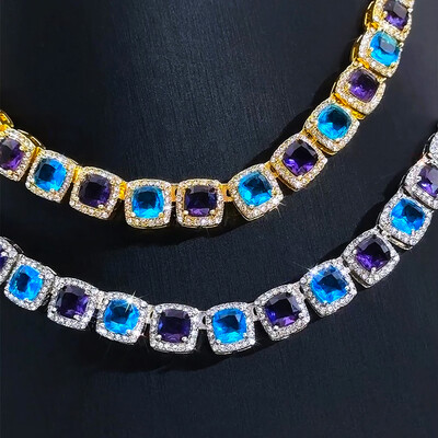 Iced Out 10mm Purple & Blue Stones Clustered Tennis Chain