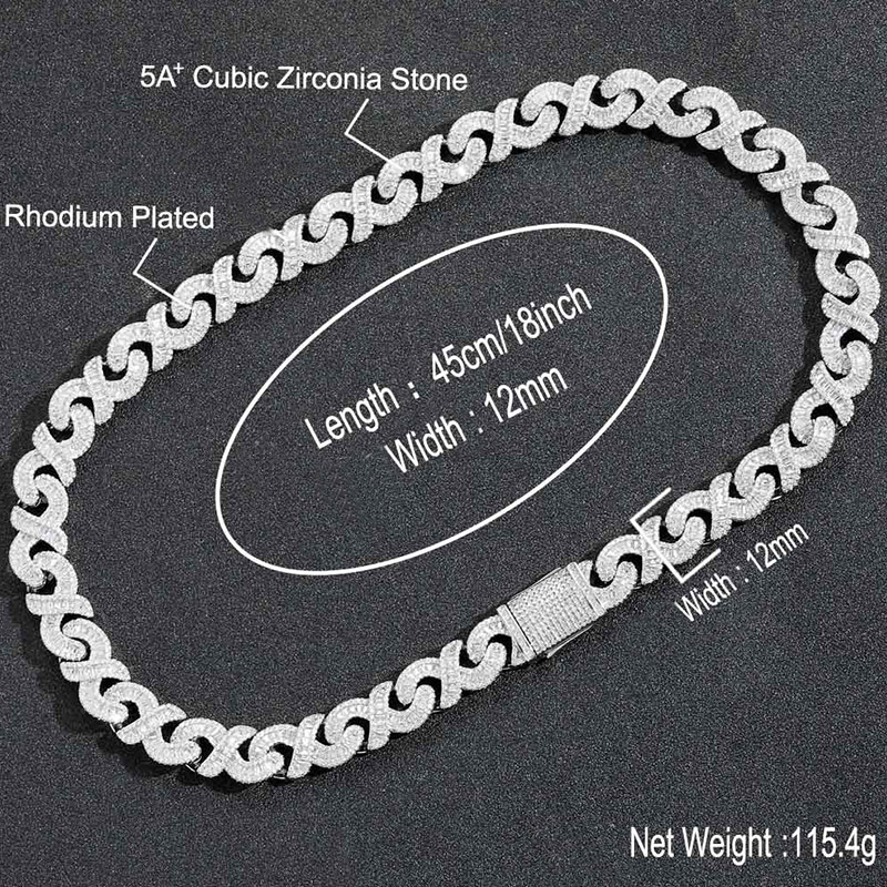 Iced Out 12mm Baguette Cut Infinity Link Chain