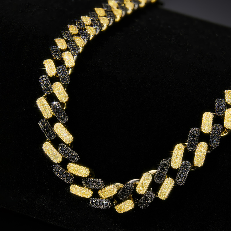 15mm Iced Out Black & Yellow  Diamond two-tone Cuban Chain