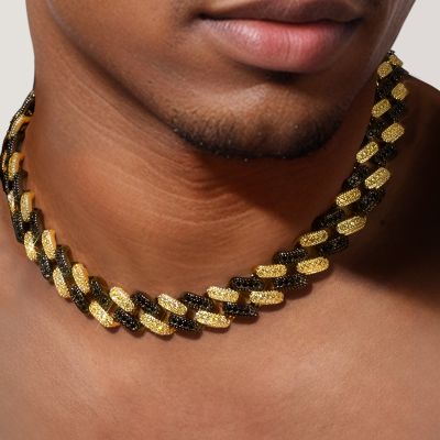 15mm Iced Out Black & Yellow  Diamond two-tone Cuban Chain