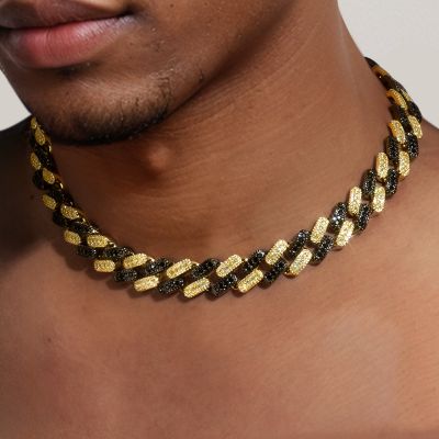 15mm Iced Out Black & Yellow  Diamond two-tone Cuban Chain