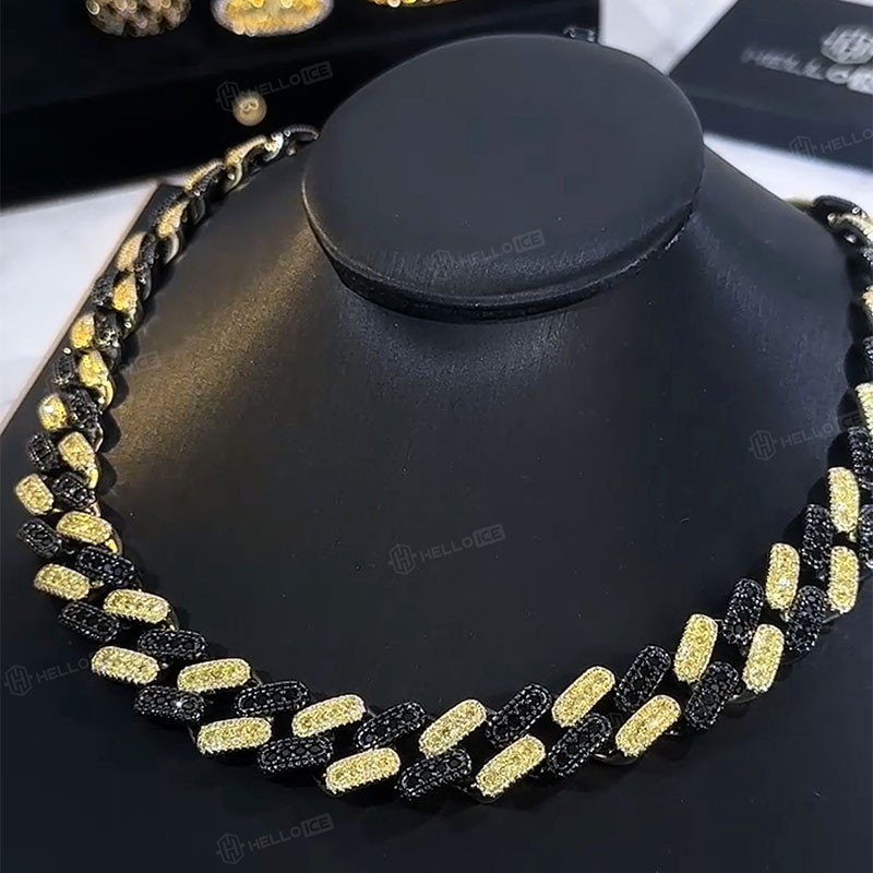 15mm Iced Out Black & Yellow  Diamond two-tone Cuban Chain